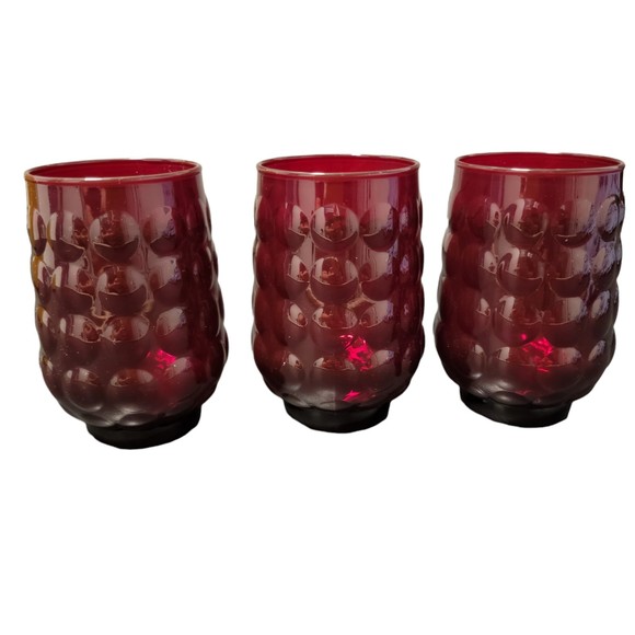 Set of 4 Vintage 1940s Anchor Hocking Bubble Ruby Red Tumbler Glasses 4.5 in - Picture 2 of 4